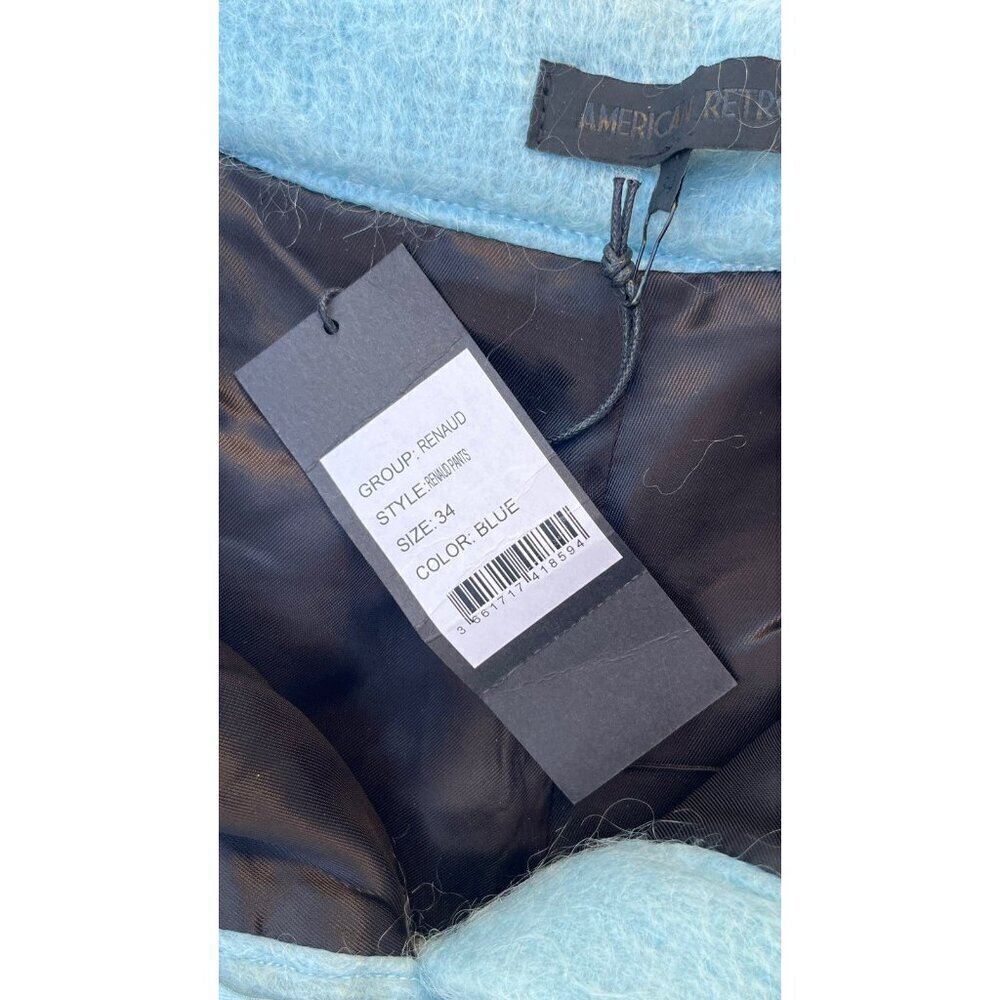 American Retro Renaud Mohair Wide Leg Pants Size 34 Baby Blue Nasty Gal Cropped - Picture 5 of 14